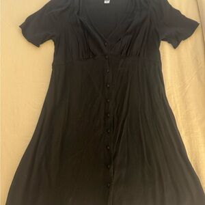 Old Navy Black V-Neck Midi Dress with Button Front